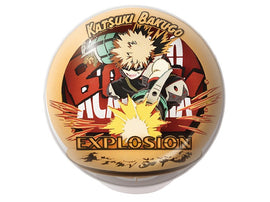A vibrant Paper Theater Ball featuring Katsuki Bakugo from 'My Hero Academia.' The artwork showcases Bakugo in an explosive action pose, with the text 'Katsuki Bakugo' and 'EXPLOSION' around him. The design is dynamic and colorful, appealing to fans of the anime.