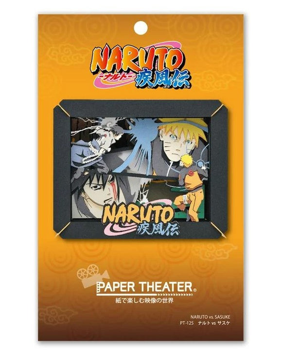 DIY kit featuring intricately designed paper theater characters from Naruto and Sasuke. The kit showcases vivid depictions of these iconic anime characters in an engaging 3D format, suitable for crafting enthusiasts.