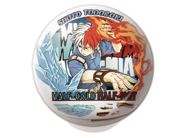 A colorful paper theater diorama featuring Shoto Todoroki from My Hero Academia, showcasing his techniques with ice and fire. The design includes the text 'SHOTO TODOROKI' at the top and 'HALF-COLD HALF-HOT' at the bottom, highlighting the character's unique powers and features.