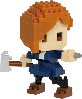 Nanoblock Nobara Kugisaki DIY kit featuring a blocky character representation. The figure has orange hair, a blue outfit, and is holding a hammer-like accessory. The kit offers a fun building experience, suitable for collectors and fans of the series.