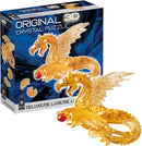 3D Crystal puzzle featuring a golden dragon. The puzzle pieces build a stunning, translucent dragon figure with red eyes and a gleaming crystal finish. The packaging displays the completed dragon and includes pieces for assembly, appealing to both puzzle enthusiasts and collectors.