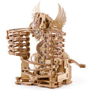 A detailed DIY Marble Run Dragon kit by IDventure, showcasing intricate wooden mechanisms. The dragon features a whimsical design with spirals and tracks for marbles, emphasizing craftsmanship and creativity.