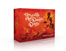 The Devil's Dandy Dogs box art featuring vibrant red background with striking illustrations of fiery dogs and a character. The title is elegantly styled, showcasing the game's unique theme.