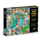The Uncovering New York City Search & Find Puzzle by Galison features a vibrant illustration of New York City, showcasing various iconic landmarks and playful characters in a colorful, engaging design. This 1000-piece jigsaw puzzle invites players to search for 50 hidden items, making it an exciting challenge for puzzle enthusiasts and city lovers alike.