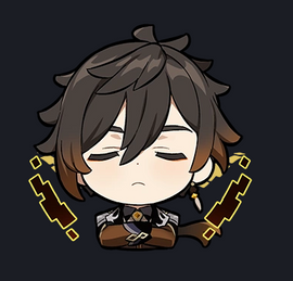 Zhongli Impregnable Sticker featuring a cute chibi-style illustration of Zhongli with closed eyes, his signature hairstyle, and intricate details reflecting his in-game character design. Ideal for personalizing laptops, notebooks, or any creative surfaces.