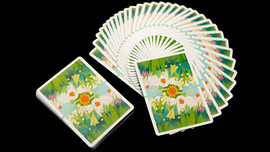 A vibrant deck of playing cards titled 'Early Summer Trip' by Murphy's Magic. The cards feature a colorful design with flowers, greenery, and a bright sun, elegantly fanned out with a few stacked. Perfect for family game nights or casual gatherings.