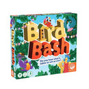 The Bird Bash game by MindWare features a colorful box design with vibrant illustrations of birds amidst a green tree backdrop. The title 'Bird Bash' is prominently displayed in bold, playful letters. The box includes playful details suggesting a fun and engaging game experience, enticing players to join in the bird-themed competition.