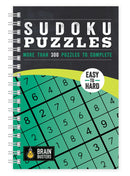 Large print Sudoku Puzzles book featuring over 300 puzzles ranging from easy to hard difficulty levels. The cover is spiral-bound with a bright green Sudoku grid design and the text 'Sudoku Puzzles' prominently displayed.