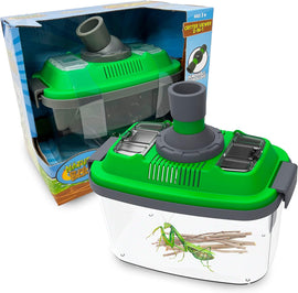 The 2-in-1 Microscope Habitat by Thin Air Brands is a green critter viewer that features a removable microscope for close examination of insects or plants. It includes a transparent container with ventilation and an easy-access lid, perfect for observing nature up close. Ideal for educational play for ages 3 and up.