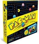 Pac-Man The Board Game by Buffalo Games featuring vibrant graphics that capture the classic arcade game aesthetic. The box is bright yellow with illustrated characters from the game including Pac-Man and ghosts. It clearly states 'Players 2-5' and 'Age 10 & Up' along with the phrase 'WAKA WAKA!' emphasizing the nostalgic fun of this interactive board game.