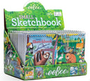 Display of eeboo's Small Sketchbook Animals in the Wild, featuring spiral-bound sketchbooks adorned with colorful illustrations of various animals, including a sloth, toucan, and deer. Perfect for budding artists to inspire creativity and exploration of nature.