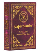 Aurelia Playing Cards by Paperblanks, featuring an elegantly designed box with ornate gold patterns on a rich burgundy background, labeled 'Standard Poker Size.' The luxurious packaging showcases the quality and artistry of the product, making it an ideal choice for card games and collectors alike.