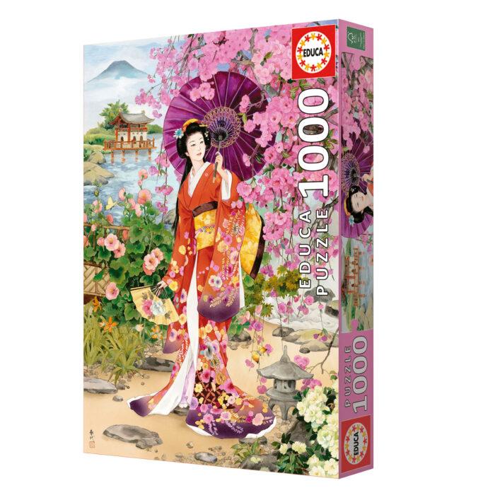 Teien jigsaw puzzle by Haruyo Morita, featuring a beautiful scene of a woman in a traditional kimono, surrounded by vibrant flowers and a picturesque landscape. The box showcases intricate details and a colorful design, perfect for puzzle enthusiasts.