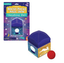 The Hocus Focus: Vanishing Ball by MindWare features a colorful, star-patterned box and a bright red sponge ball. The box is designed to resemble a magician's prop, with an illustration of a swirling magic symbol. Perfect for young magicians aged 6 and up, this game encourages imaginative play and helps develop performance skills.