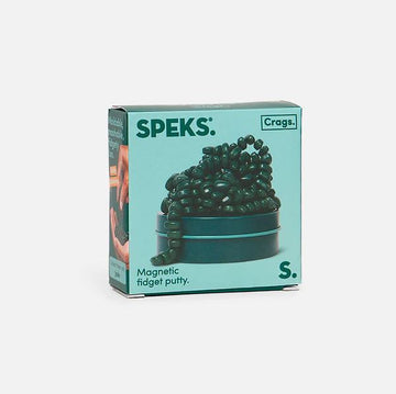 Crags Mini: Matte Jade by SPEKS is a unique magnetic fidget putty. The image features a teal-colored box showcasing the putty's assortment, designed to provide endless fun and stress relief. Ideal for keeping hands busy and engaging both creativity and focus.