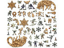 An intricately designed jigsaw puzzle titled 'A Resounding Success' featuring a variety of whimsical, thematic shapes including animals, snowflakes, and playful figures. The pieces are made of wood and showcase detailed artwork with a color palette that includes brown and beige tones, aimed at creating an engaging and enjoyable puzzle experience.