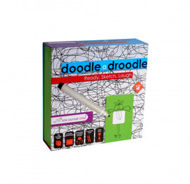 Doodle a Droodle game box by Purple Cow featuring a colorful design with playful doodles. Includes a marker and is intended for ages 6 to 99. Perfect for family fun and creativity.