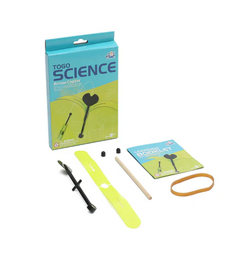 The Slingshot Copter by PlaySTEAM is an engaging science kit that includes various components such as a streamlined copter body, rubber bands, and a detailed instruction booklet. The vibrant packaging features a playful design and instructional graphics, showcasing the exciting launch mechanism and the fun of creating flying copters. Ideal for educational activities and hands-on learning.