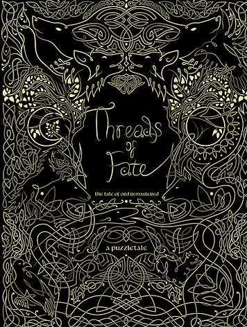 Cover of 'Threads of Fate', a beautifully illustrated puzzle tale featuring intricate designs of mythical creatures and enchanting motifs, ideal for fans of storytelling and puzzles.