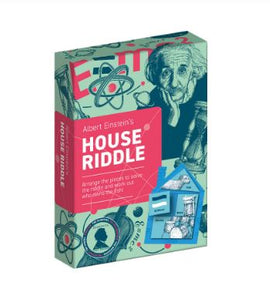 The House Riddle Puzzle by Professor Puzzle features a beautifully designed box with illustrations of Einstein and scientific elements. It invites players to arrange pieces to solve a testing mechanical riddle, enhancing logical thinking and problem-solving skills.