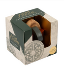 Lost & Found Celtic Knot Puzzle by Professor Puzzle, featuring a mechanical puzzle inside a decorative box. The box displays intricate Celtic designs and showcases the wooden pieces of the puzzle.