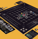 The Night Cage board game by SMIRK & DAGGER, featuring a dark, intricate game board with a grid layout, various colored player pieces, and multiple game components including cards and tokens. The board showcases a mystical theme, enhancing the immersive gameplay experience.