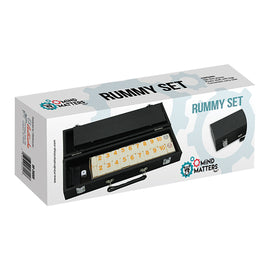 Rummy in Case by Autruche is a stylish and compact game set. It features numbered tiles stored in a sleek black box, designed for easy transport and storage. Includes a pair of dice and a secure latch, perfect for family game nights or gatherings.