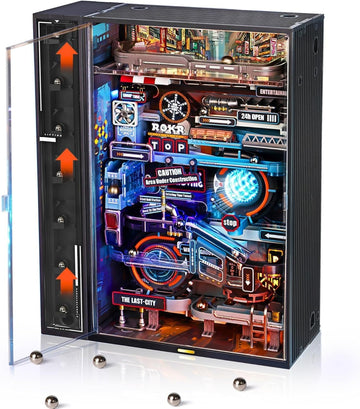 The Future City Marble Run by Robotime is a vibrant DIY kit featuring intricate mechanical paths for marbles. It showcases a futuristic city theme with colorful elements including roads, signs, and lights. The display includes multiple lifters and mechanisms that engage marbles in exciting ways, providing endless entertainment for builders and players alike.