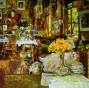 A vibrant jigsaw puzzle titled 'The Room of Flowers' by Liberty Puzzles, depicting a cozy interior scene filled with natural light, floral arrangements, and an assortment of furniture creating a warm atmosphere. The puzzle showcases intricate details and lively colors, inviting puzzle enthusiasts to immerse themselves in the charming setting.