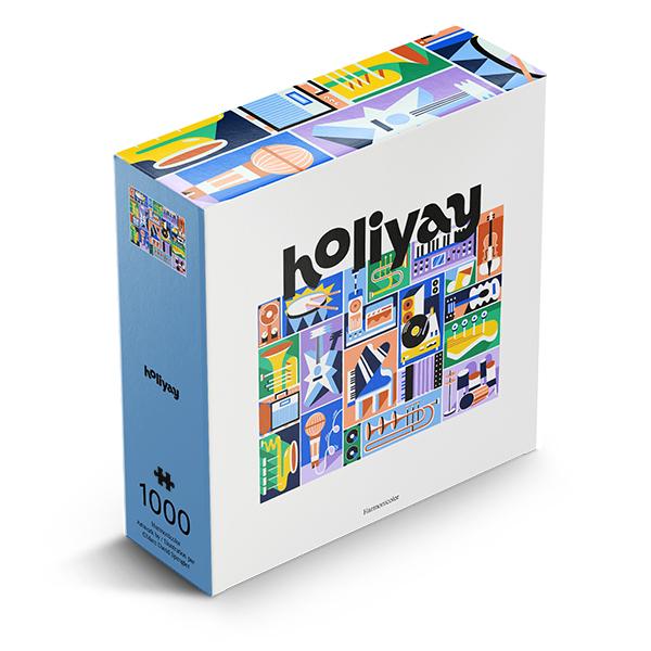 A colorful jigsaw puzzle box titled 'Chromatic' by HOLiyay, featuring a vibrant, artistic collage design. The box contains 1000 pieces, suitable for puzzle enthusiasts of all ages, offering a delightful and engaging challenge.