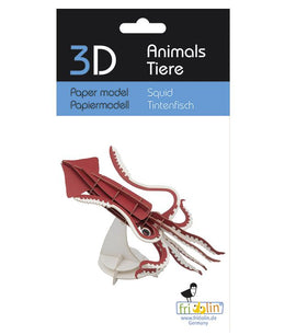 3D paper model of a squid, featuring intricate details and vibrant colors. The model showcases the squid's tentacles and body, designed for DIY assembly. Ideal for crafts enthusiasts and educational purposes.