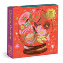 The Flower Gazing Foil Puzzle by Galison features a vibrant design with a variety of colorful flowers arranged in a globe. The background is adorned with stars and decorative elements, making the puzzle visually appealing. It contains 500 pieces, perfect for flower lovers and puzzle enthusiasts.