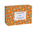 Family Fun Trivia game box by Games Room featuring a vibrant orange and blue floral design. The box displays the title 'Family Fun Trivia' prominently along with the Games Room logo and the phrase 'Play Together'.