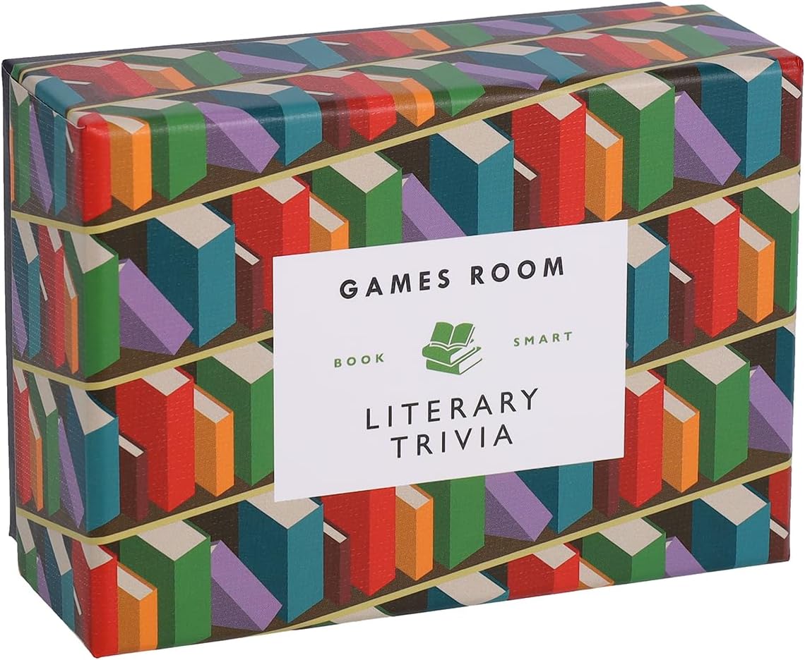 Literary Trivia game by Games Room features a vibrant box design showcasing colorful book spines. Ideal for book lovers and trivia enthusiasts, this game promises hours of fun and learning about literary facts.