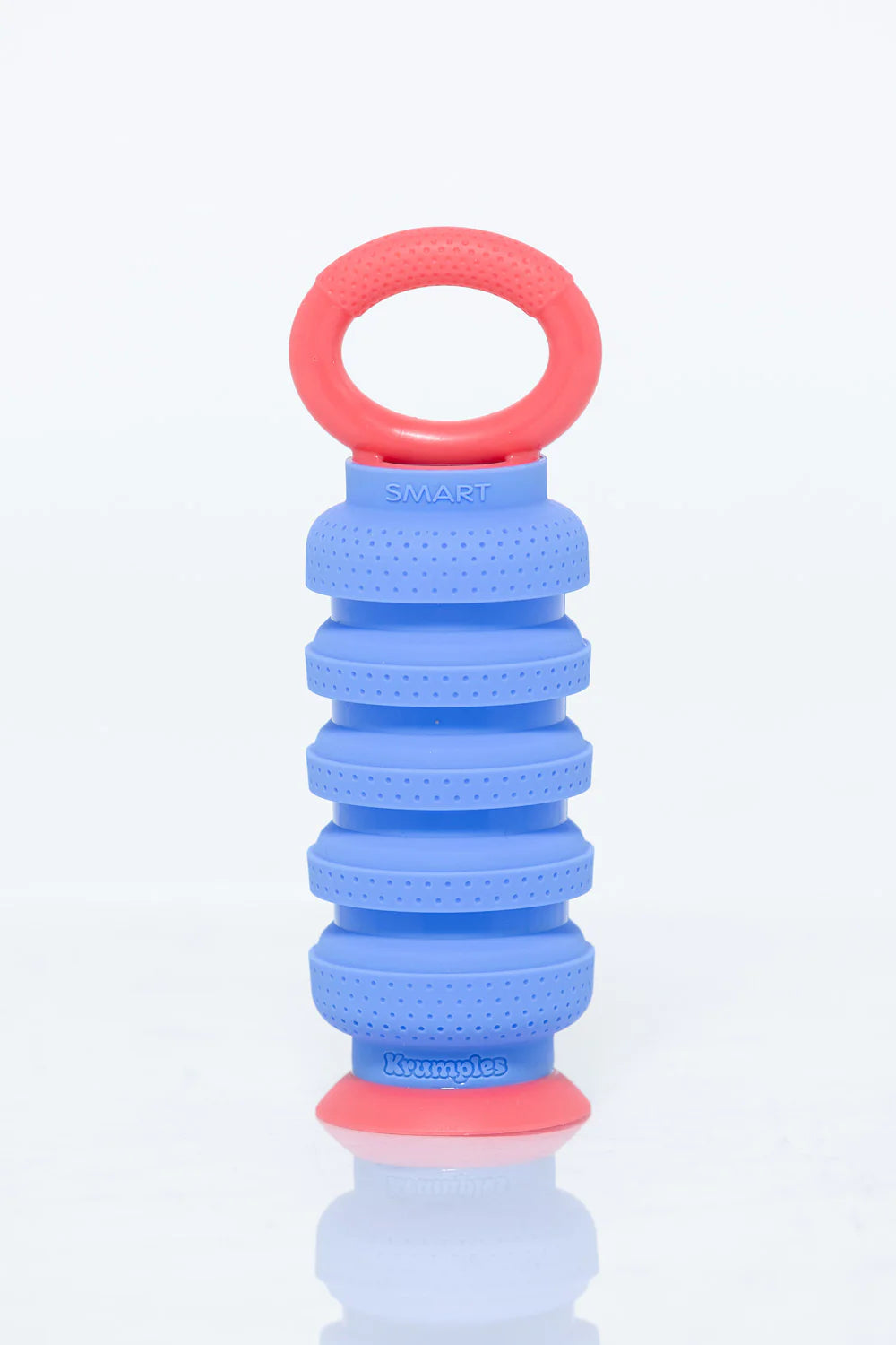 Krumples Plungy by Smart Toys & Games, a colorful fidget toy featuring a series of blue and pink textured rings stacked on a base, designed for tactile play and sensory stimulation.