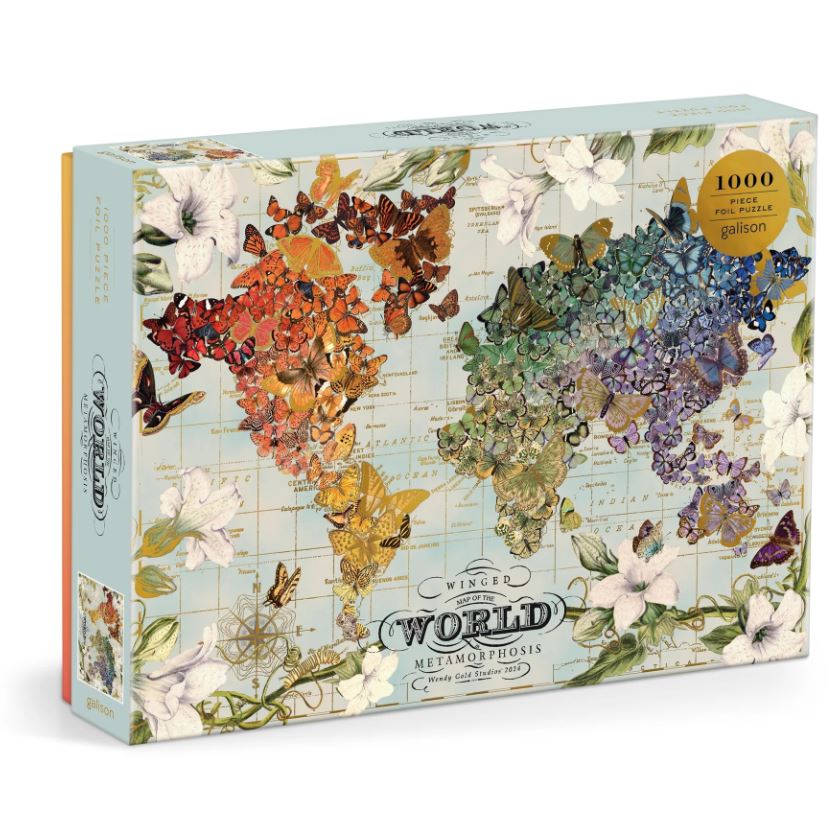 Winged Map of the World Metamorphosis Foil Puzzle