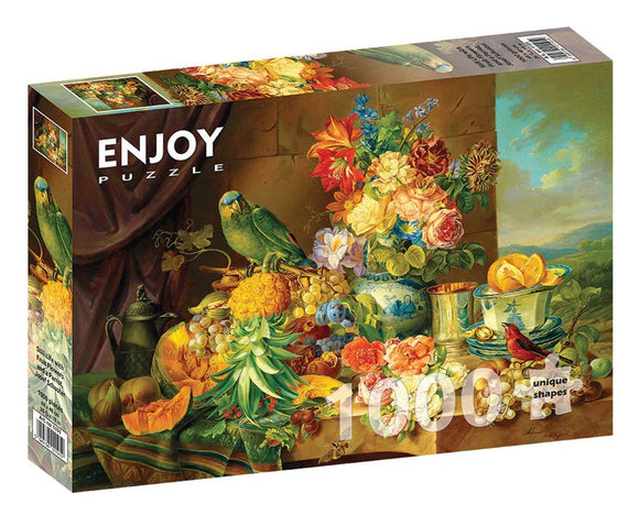 Schuster: Still Life with Fruit Flowers and Parrot