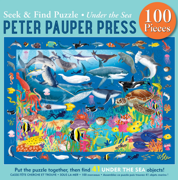 Peter Pauper Press puzzle packaging with underwater scene and various sea creatures.