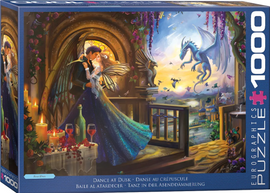 Two people with fairy wings dancing with a dragon in the backgrounds 1000 piece jigsaw