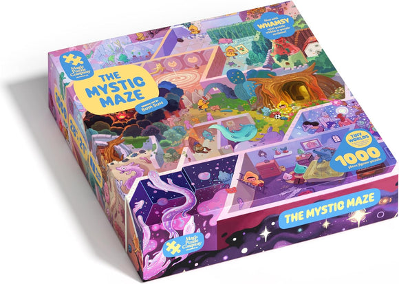 The Mystic Maze box cover predominantly purple and teal.