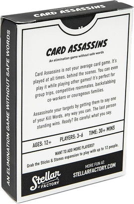Back of the box for Card Assassins with a description of the game.