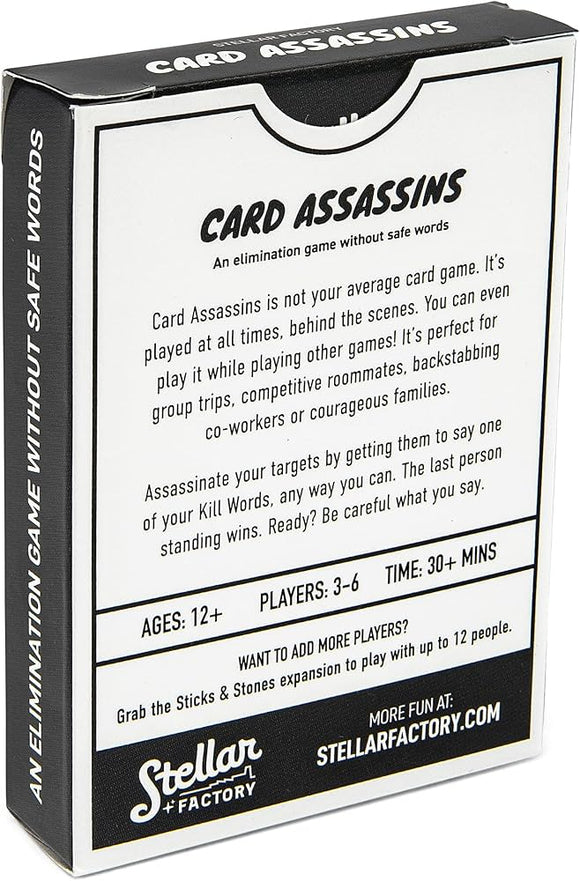 Back of the box for Card Assassins with a description of the game.