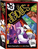 The Deadlies game box featuring vibrant, colorful artwork showcasing various humorous characters, including a unicorn, a purple cat, and other whimsical designs. The title 'The Deadlies' is prominently displayed with a playful font, emphasizing a fun gaming atmosphere. The box indicates it is suitable for 3-5 players, ages 10 and up, with an estimated playtime of 30 minutes.