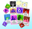 The Deadlies card game by SMIRK & DAGGER features colorful cards representing seven deadly sins, each with unique actions and effects. The design includes whimsical illustrations of creatures representing Sloth, Greed, Wrath, Lust, Envy, Gluttony, and Pride, showcasing vibrant colors and engaging gameplay mechanics. The cards are displayed on a light background, inviting players to strategize and enjoy the fun.
