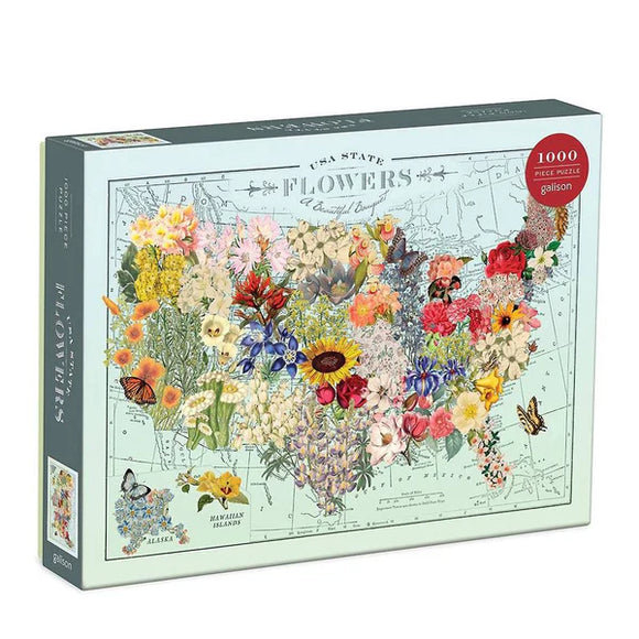 jigsaw puzzle box of USA state flowers