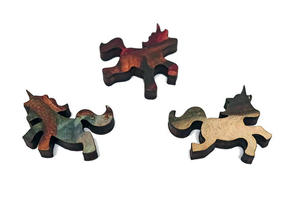 Puzzle pieces shaped like unicorns