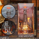 Barad-ur book nook on a shelf with specific details called out
