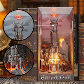 Barad-ur book nook on a shelf with specific details called out