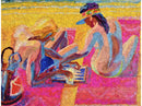 Abstract depiction of a couple playing backgammon on a beach