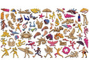 Wooden jigsaw pieces shaped like beachgoers and beach objects